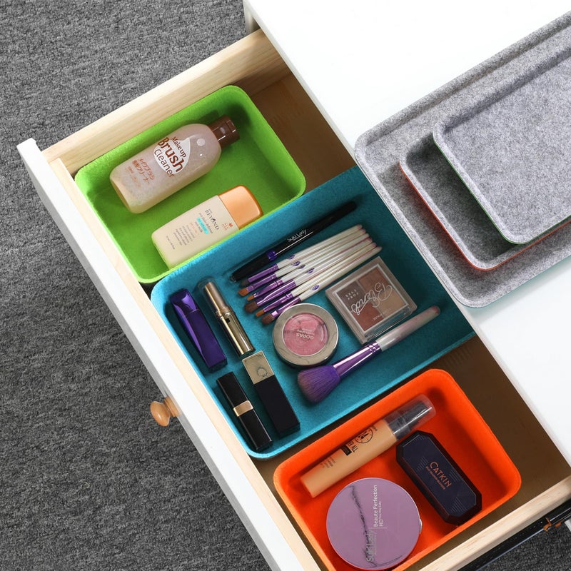 Welaxy stackable Lidded drawer organizer bins home office work desktop storage box with lid for junk makeup stationery decluttering sorting 3-pack gift idea (Orange + Green + Turquoise) - Image 4